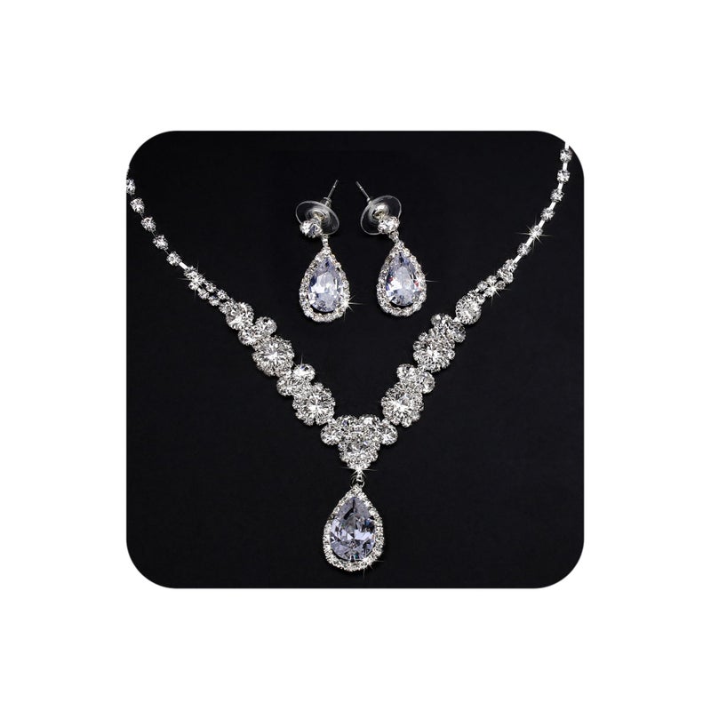COCIDE Bride Jewelry Set Silver Crystal Wedding Necklace Earrings Bridal Rhinestone Teardrop Pendant Accessories for Women and Bridesmaids (3 piece set - 2 earrings and 1 necklace) - Image 1